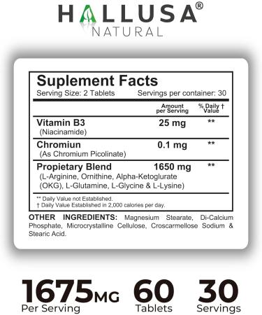 HGH-Releasing Support Supplement with L-Arginine & Ornithine | Nitric Oxide Support for Muscle Recovery Energy & Performance | Amino Acid Complex with Vitamin B3 & Chromium | 60 Tablets - Buy Online on GoSupps.com