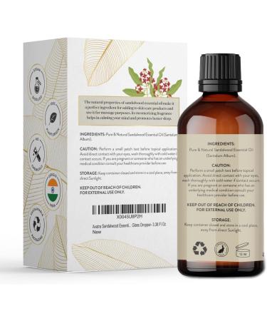 Avatra Sandalwood Essential Oil 100ML (3.38 OZ) with Glass Dropper and Travel Bottle Pure and Natural Therapeutic Grade Sandalwood Oil for Diffuser Aromatherapy Massage and DIY Candle Products - Buy Online on GoSupps.com