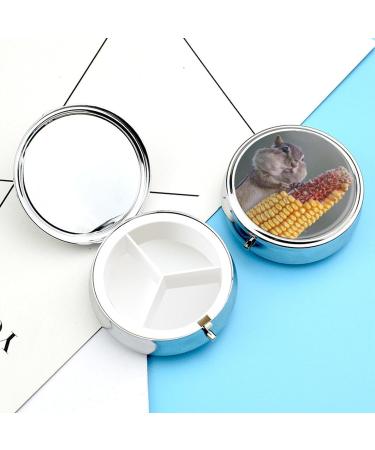Small Travel Pill Case - Round Metal Pill Box 3 Compartment Portable Organizer for Daily & Travel - Hamster Design - Buy Online on GoSupps.com