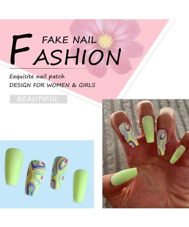 24 Medium Length Green French Tip Coffin Nails | Press-On Ballerina Fake Nails for Women & Girls - Buy Online on GoSupps.com