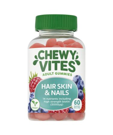 Chewy Vites Adults Hair Skin & Nails | 60 Gummy Vitamins | High-Strength Biotin 5000 g | 1-a-Day | 2 Months Supply | Real Fruit Juice| Vegan 60 Count (Pack of 1) Adults Hair Skin & Nails