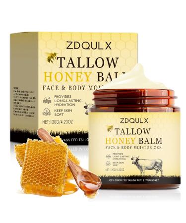 ZDQULX Grass-Fed Beef Tallow Balm with Raw Honey- Facial Moisturizer Cream Beef Tallow for Skin Natural Deeply Moisturizing for Face & Body Sensitive Dry Skin Repair 4.23 Oz