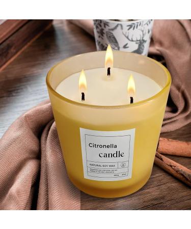 Luxury Citronella Candle | 30oz 3 Wick Aromatherapy | Natural Soy Wax | Indoor & Outdoor Scented | 120 Hours Burning Time | Relaxing Yellow Decor - Buy Online on GoSupps.com