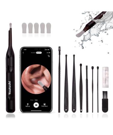 Ear Wax Removal Ear Cleaner HD Camera with 6 LED Lights 4 Ear Spoon & 6 Traditional Tools Ear Wax Removal Kit Rechargeable Ear Cleaning kit for Adult & Kid for iOS & Android(Black)