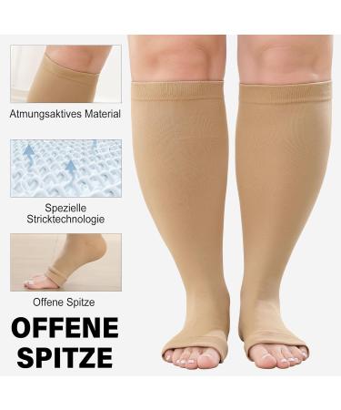 Putuo Compression Stockings for Men & Women - Oversize Thrombosis Socks Open Tip Support Stockings - Thick Calves Ideal for Flight & Running - 5XL Beige - Buy Online on GoSupps.com