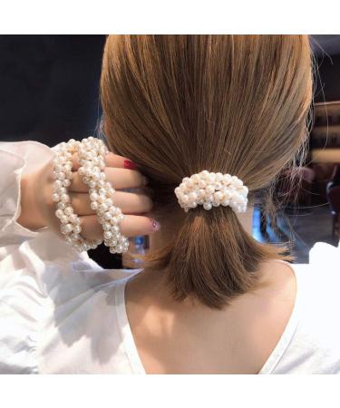 Brinie Pearl Champagne Hair Ties - Pack of 3 Elastic Scrunchies for Women and Girls - Buy Online on GoSupps.com