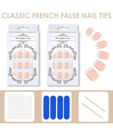 French False Nails 48Pcs Short Medium Fake Nails - Nude Full Cover Nail Tips in 12 Sizes - Jelly Glue & Manicure Stick - Women Girls Nail Decor - Buy Online on GoSupps.com