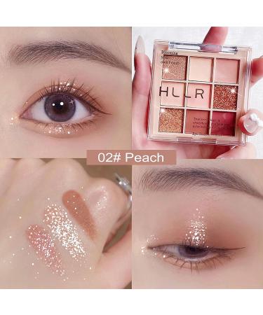 Glitter Matte Eyeshadow Palette - 9 Color Nude Peach Rose Gold Champagne Orange Cream Shimmer Makeup - Long-Lasting Korean Eye Shadow Palette (02 Peach) - Buy Online on GoSupps.com