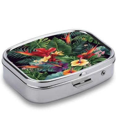 Pill Box with Tropical Plant Flowers Print - 2 Compartment Decorative Metal Pill Organizer for Pocket & Purse | International Shipping - Buy Online on GoSupps.com