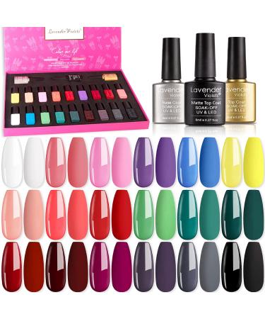 Lavender Violets Soak-off UV Gel Nail Polish Kit with Base Top Gel 18 Colors Nail Gel for Home Nail Salon Nail Art 997