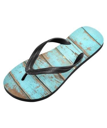 Mnsruu Vintage Blue Wooden Flip Flops for Men & Women | Stylish Sandals for Home Hotel Spa & Travel - Small Multicolor - Buy Online on GoSupps.com