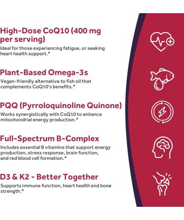 Doctor's Recipes Coq10 400mg Softgels Ubiquinone with PQQ Niacin Vitamin K2 D3 Folate Plus Black Pepper High Absorption Powerful-Antioxidant Support Heart & Energy-Production 120 Counts - Buy Online on GoSupps.com