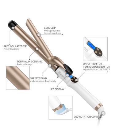 Hoson 1 Inch Professional Ceramic Tourmaline Curling Iron with LCD Display and 9 Heat Settings - Includes Heat-Resistant Glove - Perfect for All Hair Types - Buy Online on GoSupps.com