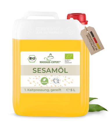 Massage -Expert Sesame Oil Bio cold -pressed - matured basic oil for massage Ayurveda skin care and hair care 5 liters of canister 5 l (1 Pack)