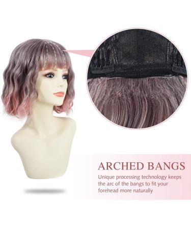 Parxitn Short Bob Wig with Ponytail - Natural Ombr Pink Synthetic Hair | Colorful Wavy Curly Wigs for Daily Party Halloween & Cosplay - Buy Online on GoSupps.com