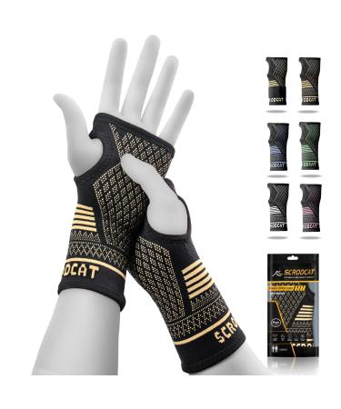 Scrodcat Copper Wrist Compression Sleeves (1 Pair) Breathable and Comfortable Carpal Tunnel Wrist Brace for Arthritis, Tendonitis, Sprains, Workout Wrist Support for Women and Men (S) Black Small