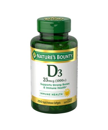 Nature's Bounty D3 25 mcg (1000 IU) 250 Rapid Release Softgels - Buy Online on GoSupps.com