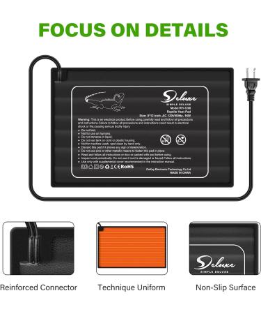 Simple Deluxe Reptile Heat Pad 8W/16W/24W with Thermostat - 2 Pack Heating Mat for Terrarium - 8 X 12 Inch - Ideal for Turtle, Snake, Lizard, Frog - Buy Online on GoSupps.com