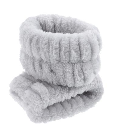 SOIMISS Lot de 2 Bracelets lastiques en Flanelle Grise pour Lavage du Visage et Spa Bandeaux Souples Absorbants pour Poignet Adapt s aux Soins Peau et Activit s Sportives