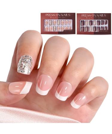 LitBear Press On Nails 60 Pcs in 12 Sizes  French Manicure Kit for Women  Get Salon-Quality Nails in Minutes  Pre-Applied Jelly Glue  and Long-Lasting Results 60Pcs