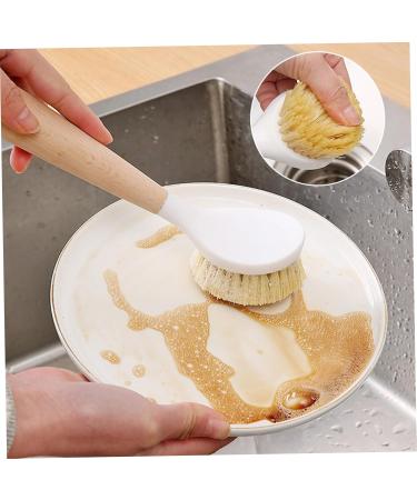 Dish Brush with Handle 2Pcs Dish Scrub Brush Bamboo Dish Brush with Built-in Scraper Dish Washing Brush for Nonstick Frying Pan Cleaning Supplies - Buy Online on GoSupps.com