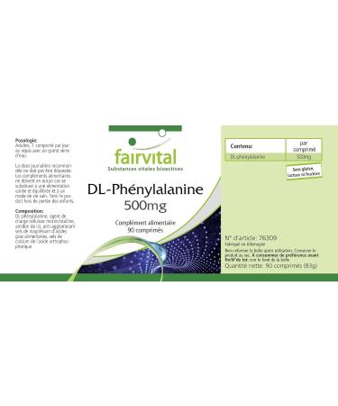 Fairvital | DL-phenylalanine 500mg - 3 month box - VEGAN - Highly dosed - 90 tablets - DLPA - Buy Online on GoSupps.com
