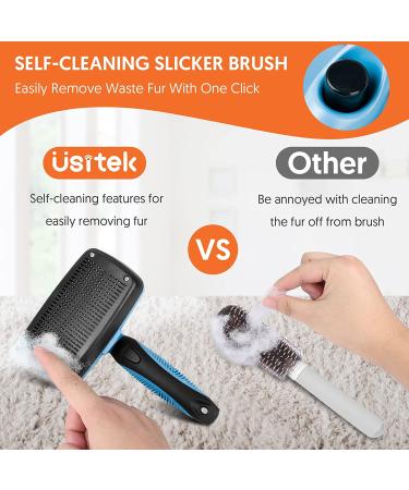 Usitek Self-Cleaning Slicker Brush for Dogs/Cats - Shedding and Grooming Tool - Long/Short Haired Pets - Blue - Buy Online on GoSupps.com