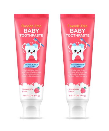 Fluoride-Free Baby Toothpaste for Ages 2-3 Natural Fruit-Flavored Mild Formula Pea-Sized Amount for Developing Teeth 2.1 oz (60g) (2 Pack Strawberry) Strawberry 2.1 Ounce (Pack of 1)
