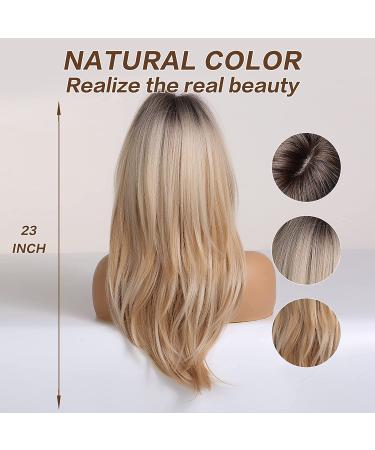 HAIRCUBE Long Blonde Layered Wig with Dark Roots - Synthetic Hair for Daily & Party Wear - Buy Online on GoSupps.com