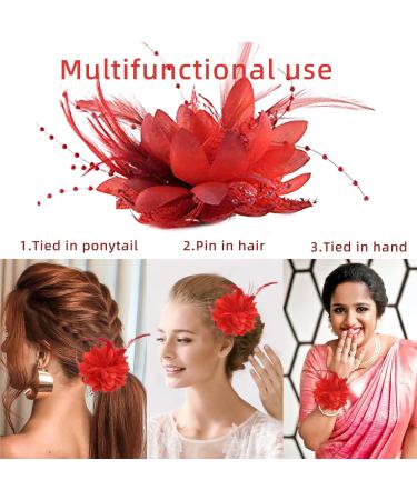 Kentucky Derby Fascinators for Women Red Fascinator Elegant Feather Flower Hair Clip Fascinators Corsage Beaded Beak Hair Clip Brooch Ideal Hair Accessories for Women and Girls Birthday Bridal - Buy Online on GoSupps.com