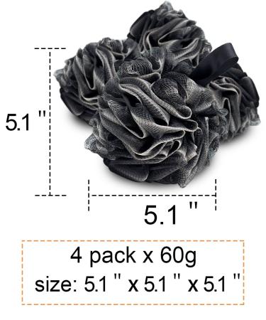 Eco-Friendly Bamboo Bath Loofahs - 4 Packs Exfoliating Shower Sponges | Skin Cleansing & Soothe (60g each, Black) - Buy Online on GoSupps.com