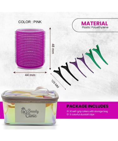 The Beauty Clinic Velcro Rollers for Hair - 10 PCS Self Grip Hair Roller 44mm by 48mm with 6 Duckbill Sectioning Clips Hairdressing Curlers And Self Holding DIY Roller Storage Bag Pink - Buy Online on GoSupps.com