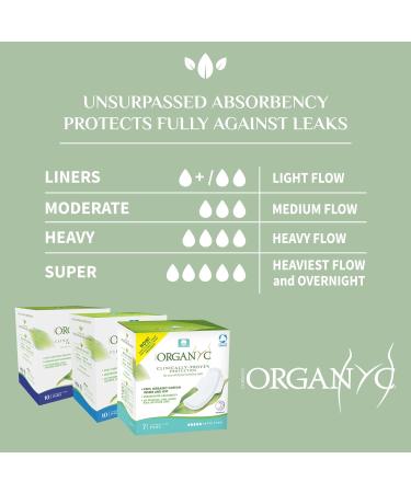 Organyc Organic Cotton Overnight Feminine Pads, Heaviest Flow, Super Absorbency, 7 Count - Buy Online on GoSupps.com