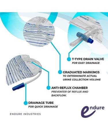 Buy Endure Disposable Sterile Urine Bags (2000ml) - Unisex Medical Drainage Bags with Anti-Reflux Valve (Pack of 10) - Ideal for Emergency Use Fast International Shipping - Buy Online on GoSupps.com