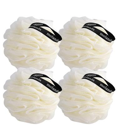 Molanda Shower loofahs Sponge- Mesh Brush Ball Body Scrubber Ball for Exfoliating,Shower Essential Skin Care (White)-Pack of 4