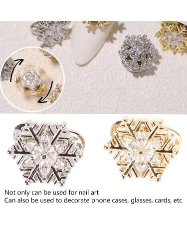 Snowflake Nail Decoration Metal Nail Art Rhinestones Gold Alloy Nail Art Supplies DIY Manicure Jewelry Rotatable Shiny Attractive Elegant 3D Christmas Nail Art Decor for Daily Holiday 2 Pcs - Buy Online on GoSupps.com