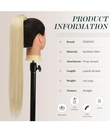 FESHFEN Straight Ponytail Extensions Long Wrap Around Ponytail Synthetic Clip in Pony Tail Hair Extensions Honey Blonde Mixed Platinum Blonde Hairpiece for Women 28 inch 28 inch (Pack of 1) Honey Blonde Mixed Platinum Blonde - Buy Online on GoSupps.com