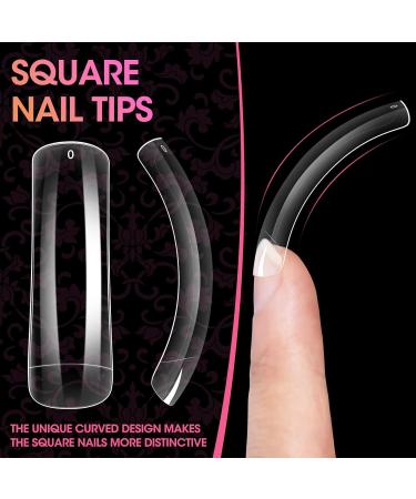 Krofaue Square Nail Tips - 100pcs Extra Long Clear C Curve Acrylic Nail Extensions for Women - Professional Half Cover Fake Nails with Box - Perfect for Holidays - Buy Online on GoSupps.com