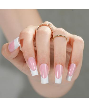 White French Tip Press on Nails | Jofay Fashion 320 Pcs Long Square Pre-Applied Primer & Base Coat - 16 Sizes Available - Buy Online on GoSupps.com