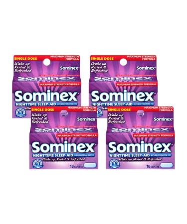 Sominex Nighttime Sleep-Aid Caplets Maximum Strength 16-Count Boxes (Pack of 4)