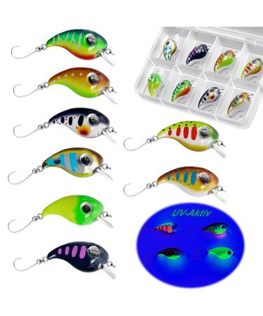 Measurement of 2024 trout wobbler set floating 8 pieces 2g 3cm in bait box |1-2 meters diving depth |Wobbler trout with single hooks |Mini Wobbler trout perch Saibling D bel multi -colored - Buy Online on GoSupps.com