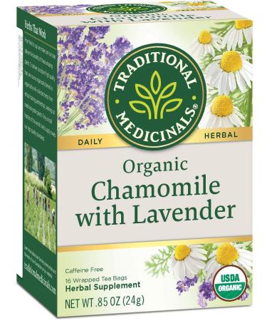 Traditional Medicinals Herbal Teas Organic Chamomile with Lavender Naturally Caffeine Free 16 Wrapped Tea Bags .85 oz (24 g)