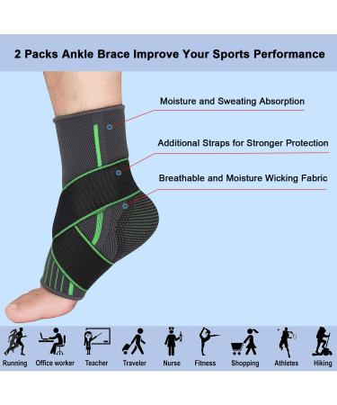 2 Packs Breathable Ankle Brace Ankle Support Sleeve with Compression Ankle Wrap for Plantar Fasciitis Ankle Sprain Ankle Swelling Joint Pain Fits All for Women Men Medium Green - Buy Online on GoSupps.com