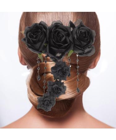 LALAFINA Black Barrettes Womens Hair Clips Gothic Day of Dead Hairpin Rhinestone Chain Cosplay Headwear for Halloween (Black) Black Headbands for - Buy Online on GoSupps.com