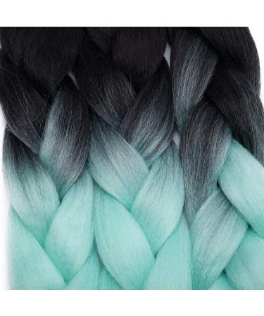 Tess Braids Extensions 60 cm - 3 Pack Jumbo Kanecalon Hair Braids for Box Braids - Ombre Black/Light Green - 100g Bundle - Buy Online on GoSupps.com