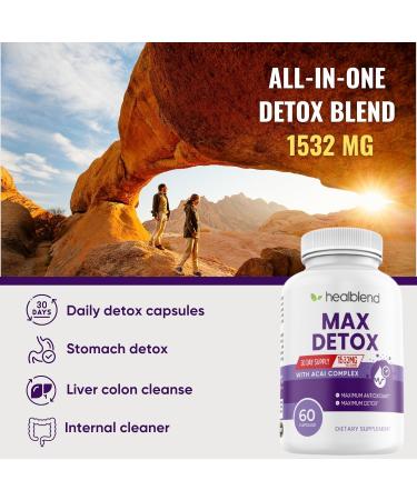 Max Detox Supplement Advanced Gut Cleanse Detox for Women & Men with Psyllium Chlorella Hyssop Herb & Papaya with Acai Complex - Colon Cleanse - 60 Capsules (1) (2) - Buy Online on GoSupps.com