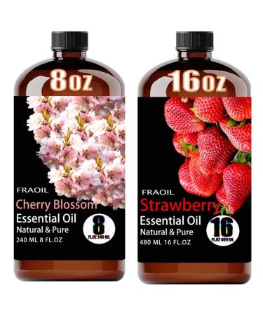 Cherry Blossom Essential Oil 8 Fl Oz and Strawberry Essential Oil 16 Fl Oz for Diffuser Humidifier Yoga Cleaning DIY Candle Soap Making Perfume Gift for Essential Oils