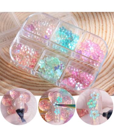 120pcs 3D Acrylic Flower Nail Charms | Mixed Size Iridescent Rhinestone Nail Art Charms | DIY Jewelry Craft Supplies - 1937-C - Buy Online on GoSupps.com