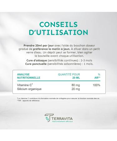SILICIUM Organique Bio-Activ | Articulations Peau Cheveux et Ongles | Acide Orthosilicique Stabilis par la Choline | 500 ml Liquide | Ar me Naturel Orange | 100% Vegan | Made in France | Terravita - Buy Online on GoSupps.com