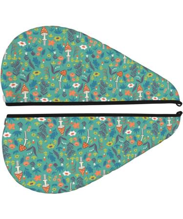Hair Towel Wrap - Quick-Dry Towel Turban with Button for Effortless Hair Drying (Mushrooms & Flowers) - International Shipping - Buy Online on GoSupps.com